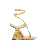 Diamante Ankle Strap Wedged Heel Sandals